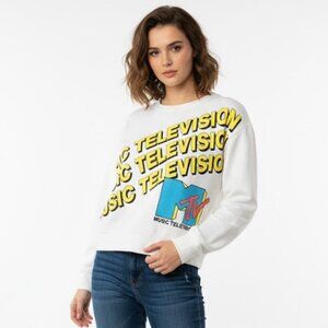 Viacom 2019 MTV Music Television Cropped Women's White Sweatshirt Size Large